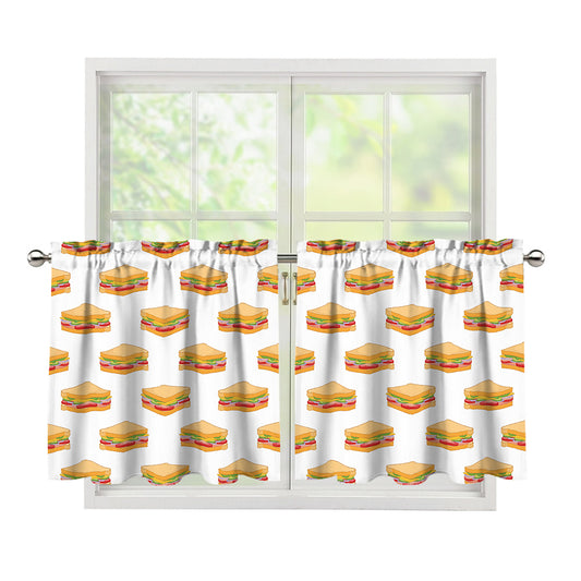 White Sandwiches Pattern Print Tier Curtains