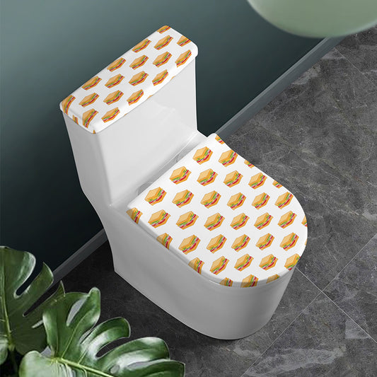 White Sandwiches Pattern Print Toilet Lid And Tank Cover Set