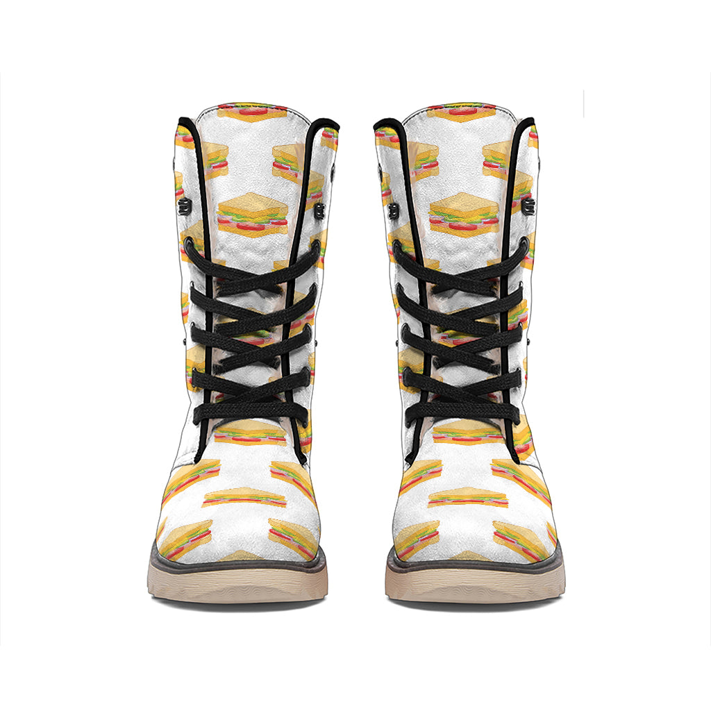 White Sandwiches Pattern Print Winter Boots