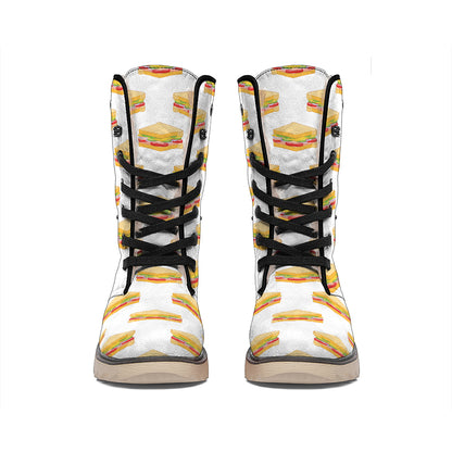 White Sandwiches Pattern Print Winter Boots