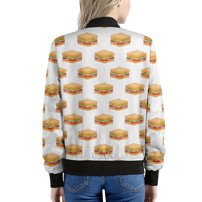 White Sandwiches Pattern Print Women's Bomber Jacket