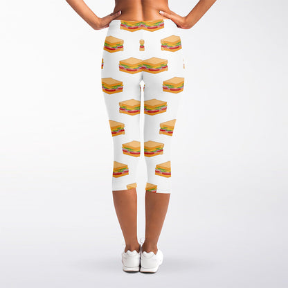 White Sandwiches Pattern Print Women's Capri Leggings