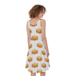White Sandwiches Pattern Print Women's Sleeveless Dress