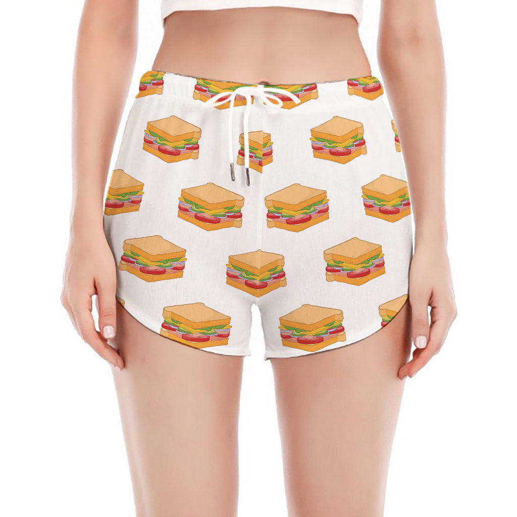 White Sandwiches Pattern Print Women's Split Running Shorts