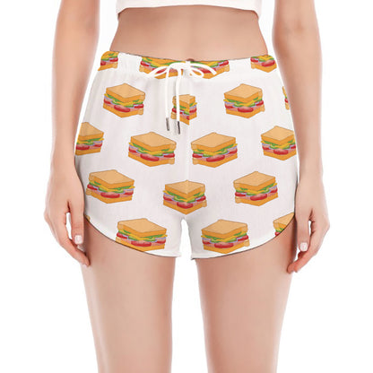 White Sandwiches Pattern Print Women's Split Running Shorts