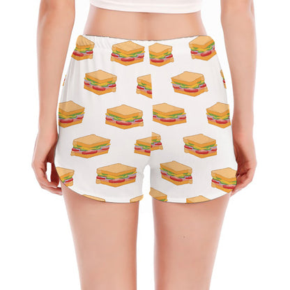 White Sandwiches Pattern Print Women's Split Running Shorts