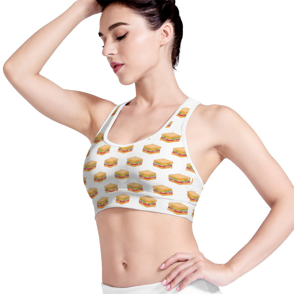 White Sandwiches Pattern Print Women's Sports Bra