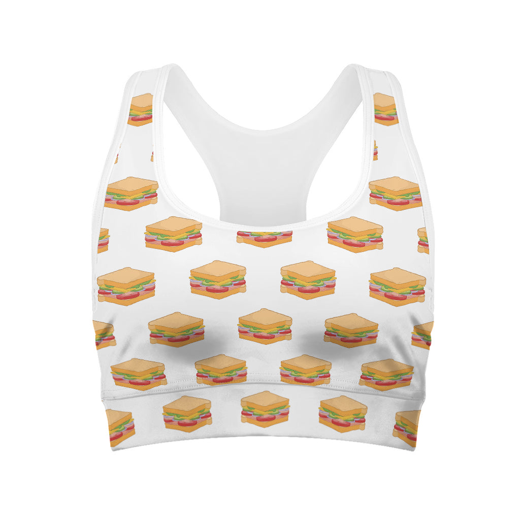 White Sandwiches Pattern Print Women's Sports Bra