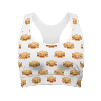 White Sandwiches Pattern Print Women's Sports Bra