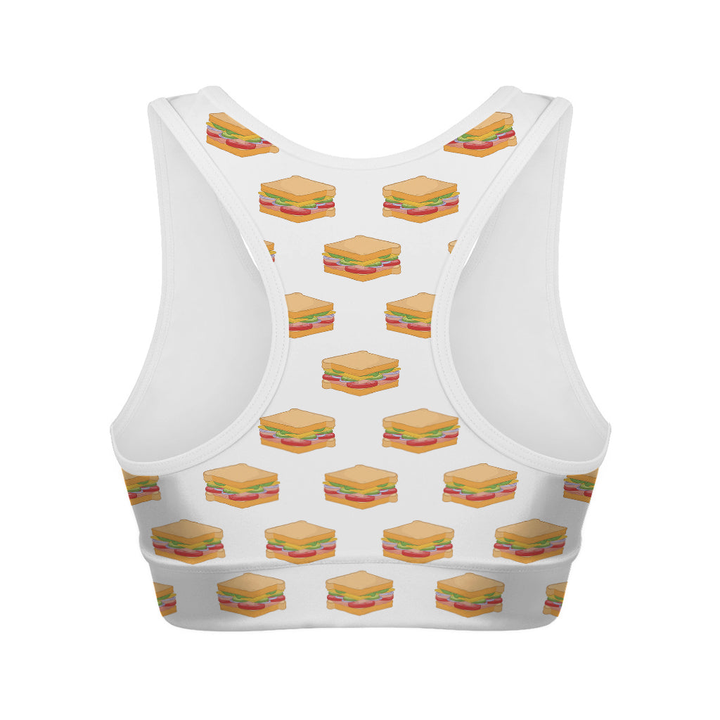 White Sandwiches Pattern Print Women's Sports Bra