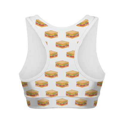 White Sandwiches Pattern Print Women's Sports Bra