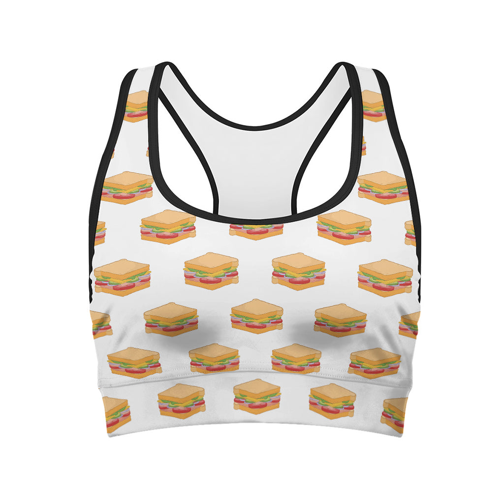 White Sandwiches Pattern Print Women's Sports Bra