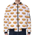 White Sandwiches Pattern Print Zip Sleeve Bomber Jacket