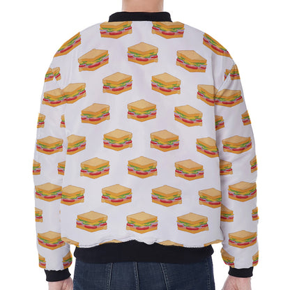 White Sandwiches Pattern Print Zip Sleeve Bomber Jacket