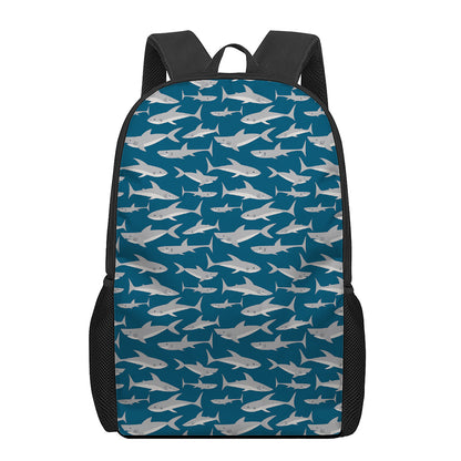 White Shark Pattern Print 17 Inch Backpack
