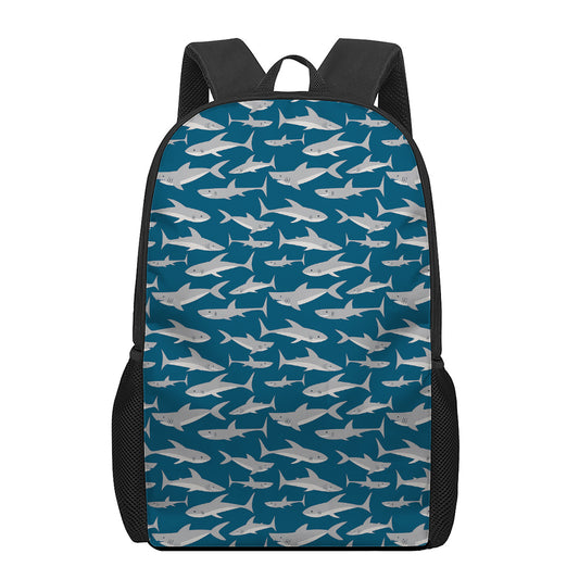 White Shark Pattern Print 17 Inch Backpack