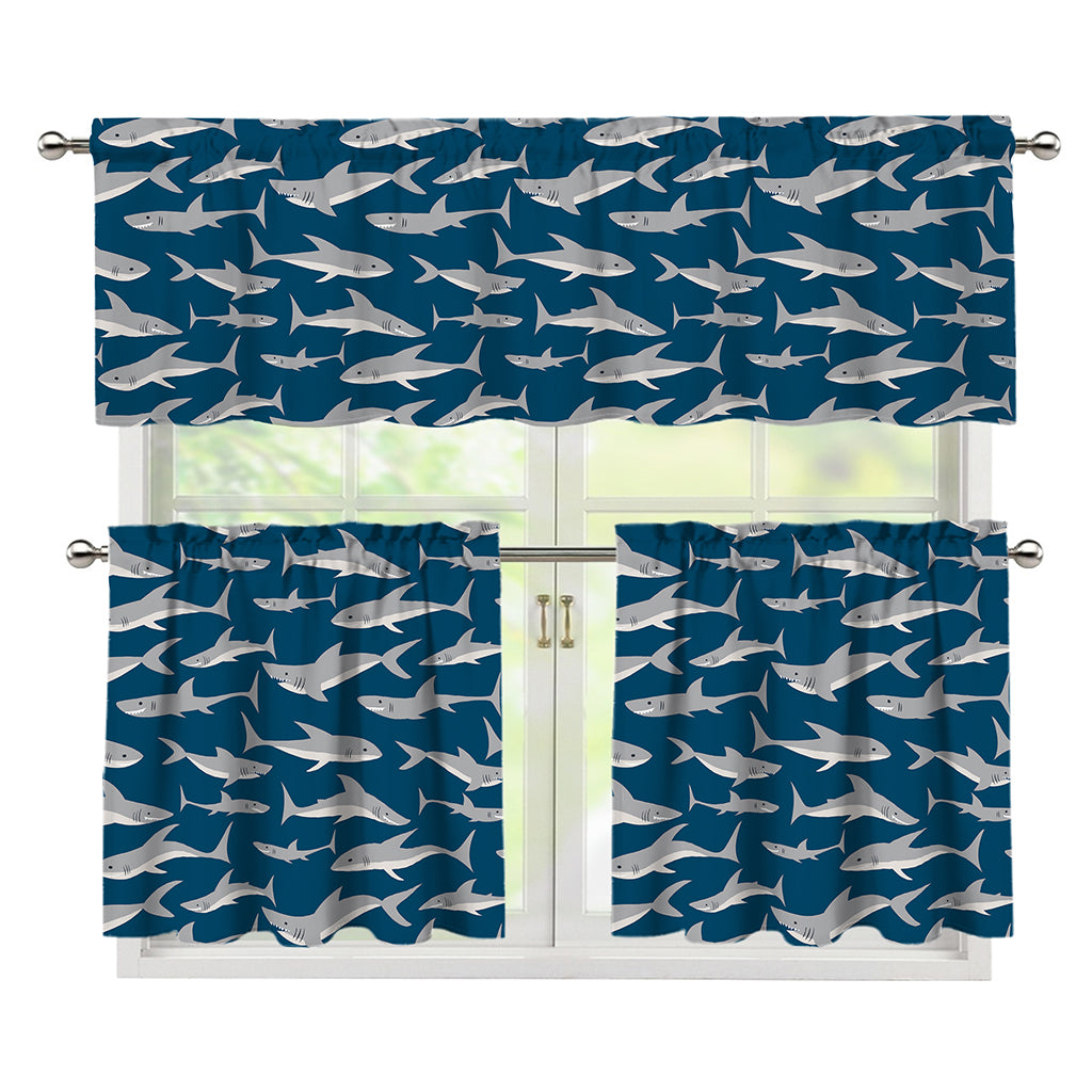 White Shark Pattern Print 3 Piece Kitchen Curtains