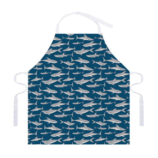 White Shark Pattern Print Adjustable Apron