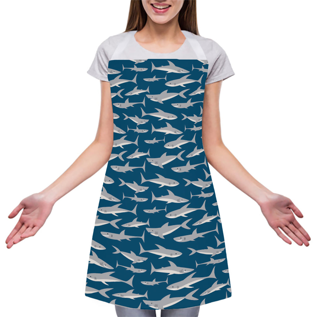 White Shark Pattern Print Adjustable Apron
