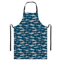 White Shark Pattern Print Bib Apron With Pocket