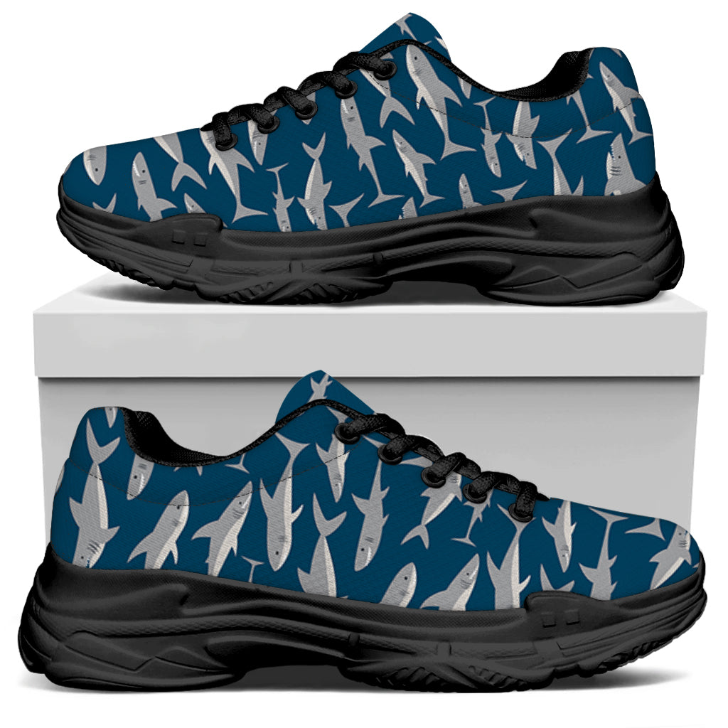 White Shark Pattern Print Black Chunky Shoes