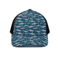 White Shark Pattern Print Black Mesh Trucker Hat
