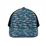 White Shark Pattern Print Black Mesh Trucker Cap