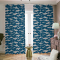 White Shark Pattern Print Dimout Pencil Pleat Curtains