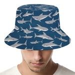 White Shark Pattern Print Bucket Hat