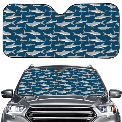 White Shark Pattern Print Car Windshield Sun Shade