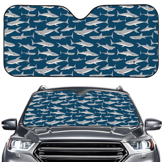 White Shark Pattern Print Car Windshield Sun Shade