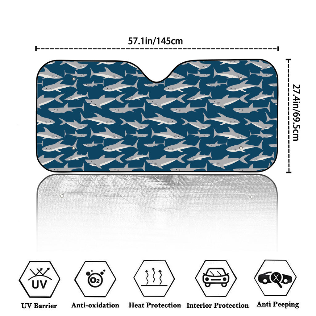 White Shark Pattern Print Car Windshield Sun Shade