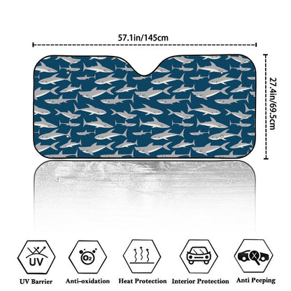 White Shark Pattern Print Car Windshield Sun Shade
