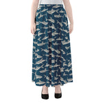 White Shark Pattern Print Chiffon Maxi Skirt