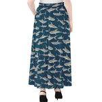 White Shark Pattern Print Chiffon Maxi Skirt
