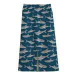 White Shark Pattern Print Cotton Front Slit Maxi Skirt