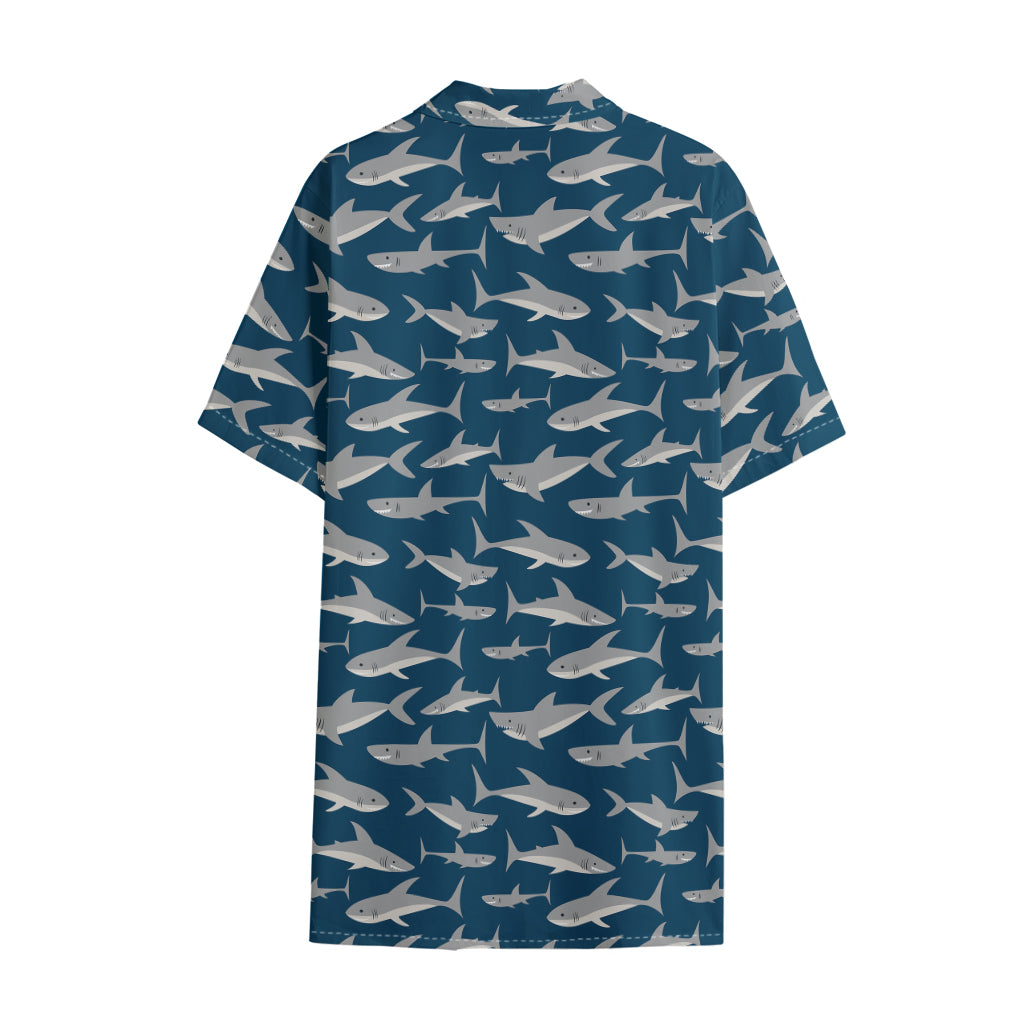 White Shark Pattern Print Cotton Hawaiian Shirt