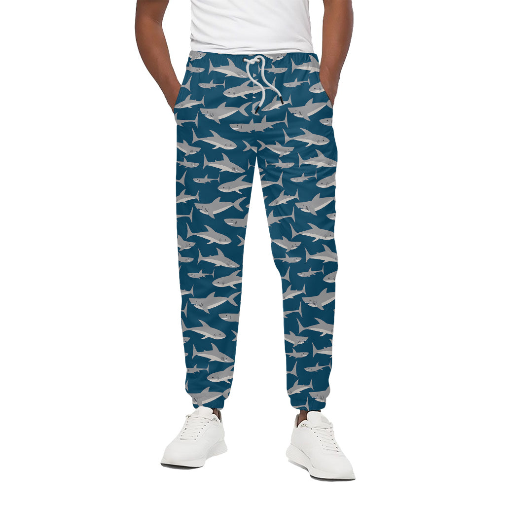 White Shark Pattern Print Cotton Pants