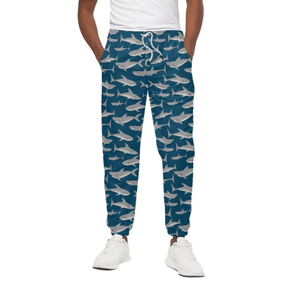White Shark Pattern Print Cotton Pants