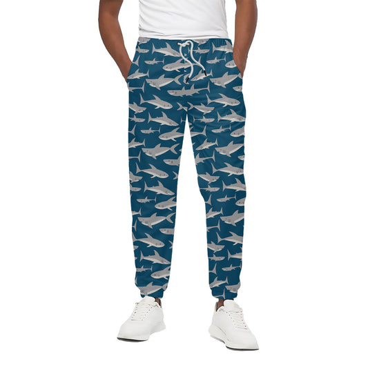 White Shark Pattern Print Cotton Pants