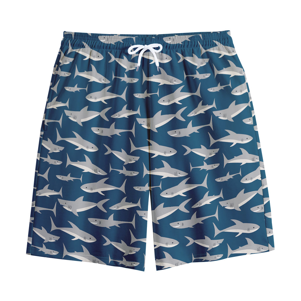 White Shark Pattern Print Cotton Shorts