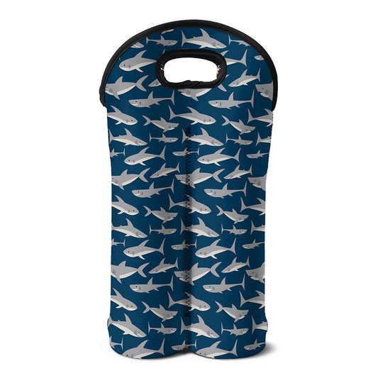 White Shark Pattern Print Double Neoprene Wine Tote
