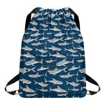 White Shark Pattern Print Drawstring Backpack