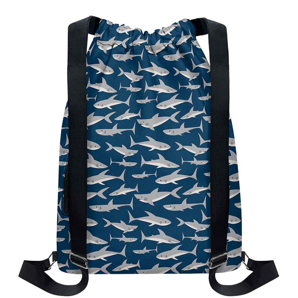 White Shark Pattern Print Drawstring Backpack