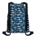 White Shark Pattern Print Drawstring Backpack