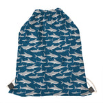 White Shark Pattern Print Drawstring Bag