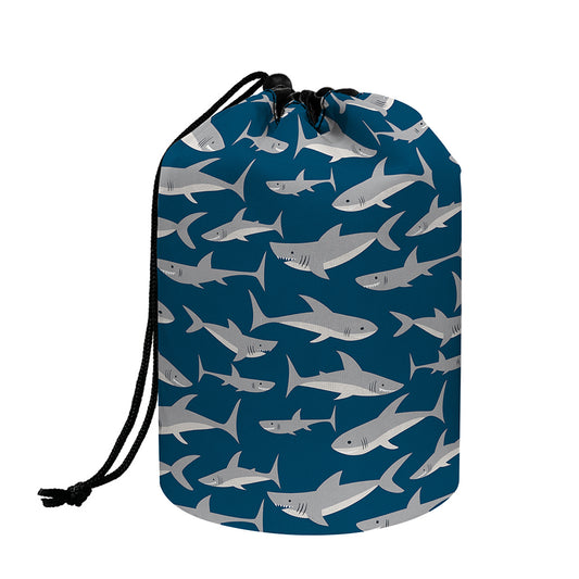White Shark Pattern Print Drawstring Makeup Bag