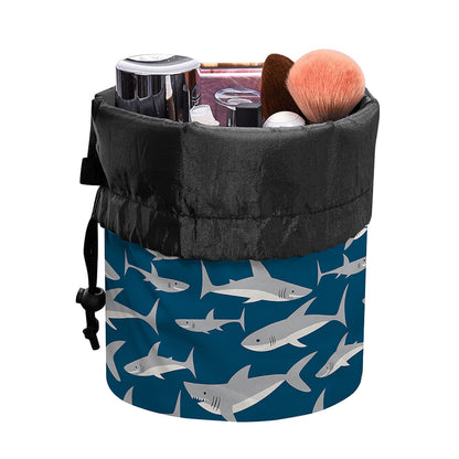 White Shark Pattern Print Drawstring Makeup Bag