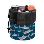 White Shark Pattern Print Drawstring Makeup Bag