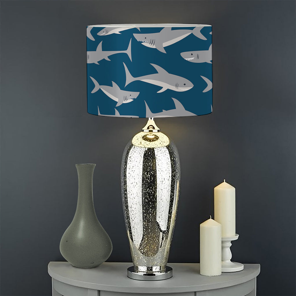 White Shark Pattern Print Drum Lamp Shade